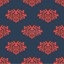 红色花卉无缝图案与锦缎风格的蔓