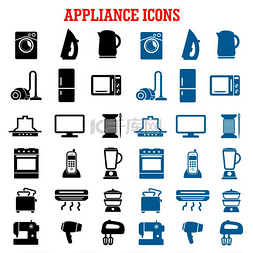 家庭电话图片_家电图标，带微波炉、真空熨斗、