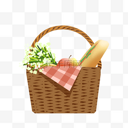 野餐篮子面包和鲜花