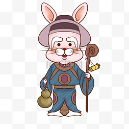 七福神寿老人日本新年吉祥物兔子