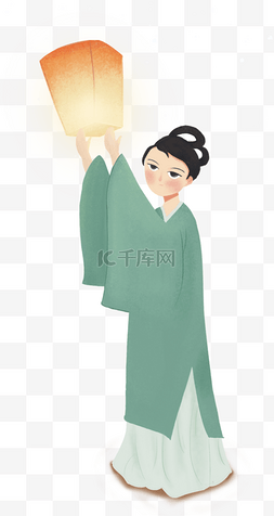中元节传统节日女子祈福孔明灯