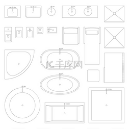 家具线条图片_浴室的线条内部图标。浴室的家具