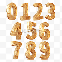 金色质感C4D立体机械倒计时数字0-9
