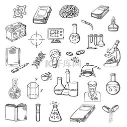试管图标图片_有显微镜素描符号的科学家、实验
