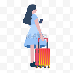 女孩行李箱旅行人物图片绘画