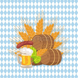 食物小麦小麦图片_木制背景和文字的十月节海报木桶