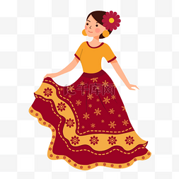 卡通沙锤图片_墨西哥五月节红色花朵图案裙子