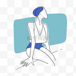抽象线条画跳水泳衣女性人物形象