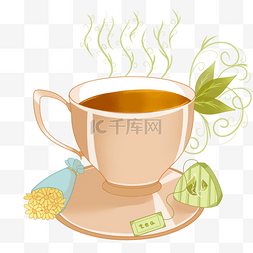 清新绿色茶叶矢量图片_茶杯茶水卡通风格