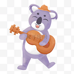 咖色的背景图片_考拉玩吉他可爱卡通动物