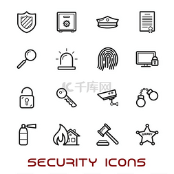 别墅指纹锁图片_安全和保护细线样式图标，带有网