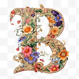 b字母图片_洛可可风格鲜花环绕字母系列字母