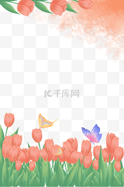 酸性海报吉他素材图片_春天植物郁金香海报边框花草花朵
