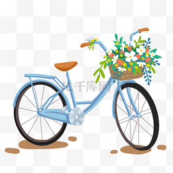 载着花卉的蓝色浪漫自行车