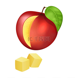 红桃切片和切成丁成熟的热带水果