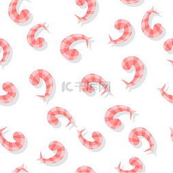 画虾图片_无缝模式与孤立在白色的虾。无缝