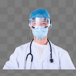 男医生带着口罩拿着听诊器带消毒