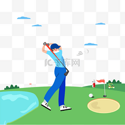 高尔夫卡通图片_挥杆转身的男士高尔夫运动插画
