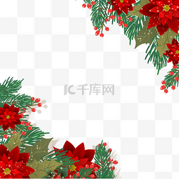 光效红色图片_圣诞一品红花边框假期