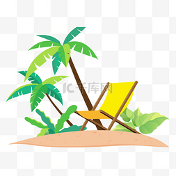 沙滩图片_扁平夏天沙滩椰子树躺椅