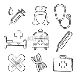 护士摇床图片_用注射器、护士、听诊器、绷带、