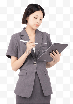 商务女性手拿平板电脑