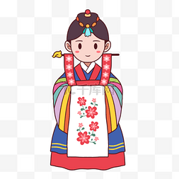 传统红色背景图片_小女孩喜庆造型韩国传统婚礼人物