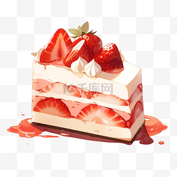 草莓蛋糕素材图片_草莓蛋糕扁平插画手绘免抠元素