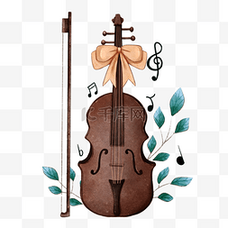 水彩小提琴植物装饰