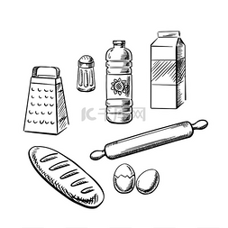 烘焙图标图片_烘焙配料和厨房用具，包括牛奶包