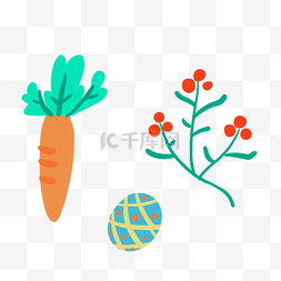 复活节卡通胡萝卜彩蛋和花