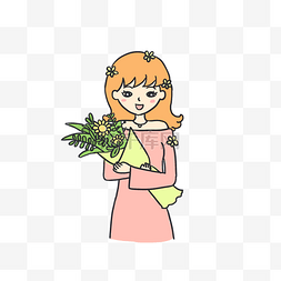 女孩献花手绘卡通元素