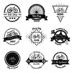 自行车复古标志由一组孤立的老式