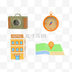 logo旅游图片_3D立体旅游图标照相机指南针宾馆