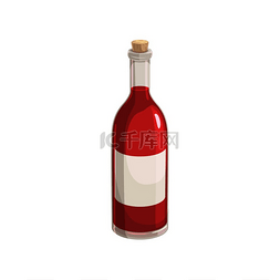 软木塞玻璃瓶图片_酒瓶隔离矢量图标、带红色液体的