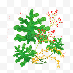 水彩晕染金箔榛树叶花卉植物