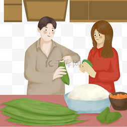 端午节包粽子插画图片_传统节日端午节包粽子