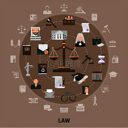 法律图标集平面孤立的法律图像与