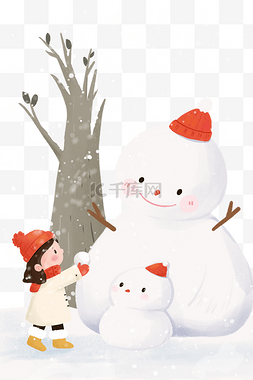 中国传统冬季图片_大雪节气女孩堆雪人