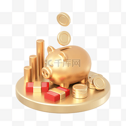 立体猪图片_C4D立体3D银行金融理财组合金币金