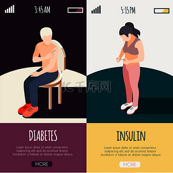 斑块图片_糖尿病等距横幅，男性和女性患者