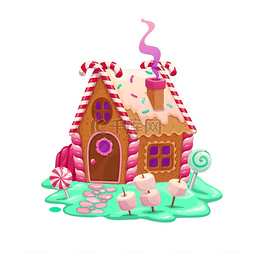 雪屋PNG图片_焦糖和生姜卡通童话屋或住宅圣诞