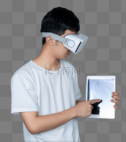 年轻男性VR眼镜科技手指平板