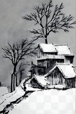 雪中树图片_雪中的小屋
