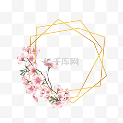 复古花卉海报图片_樱花花卉水彩金线边框