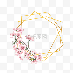 玫瑰花枝矢量图片_樱花花卉水彩金线边框