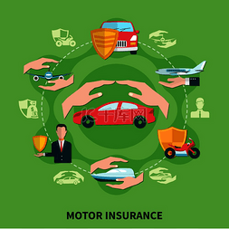 绿色背景下的运输保险圆形构图，