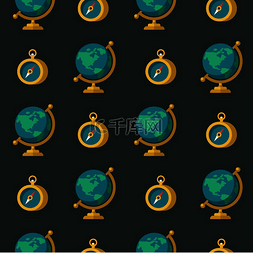 全球来图片_黑色背景上的地球仪和指南针。
