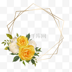 春天黄色海报图片_水彩婚礼黄色玫瑰花卉绿色叶子边