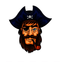 留着胡子的卡通海盗船长角色吸烟